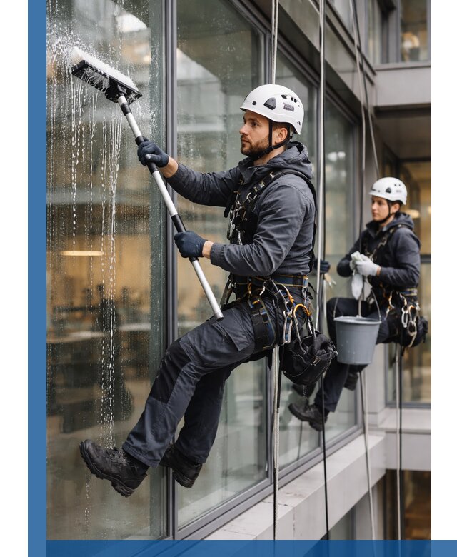 Профессиональная мойка витражей промышленными альпинистами в Ейске