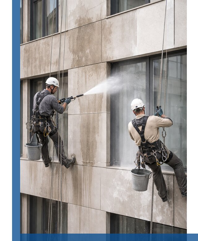 Послестроительная мойка фасада промышленным альпинизмом в Ейске