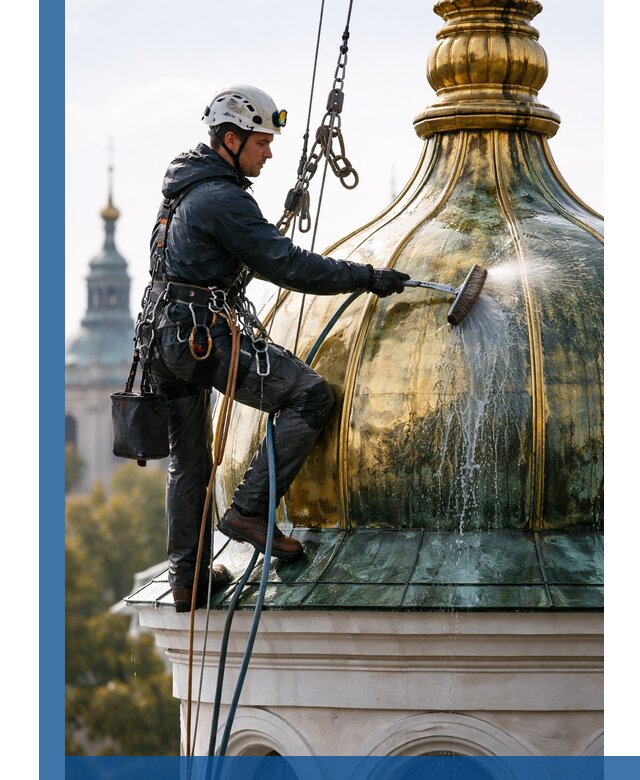Профессиональная мойка куполов и шпилей высотными альпинистами в Ейске