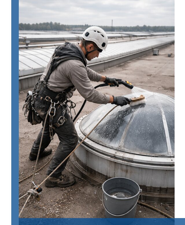 Мойка зенитных фонарей на кровле для промышленных объектов в Ейске