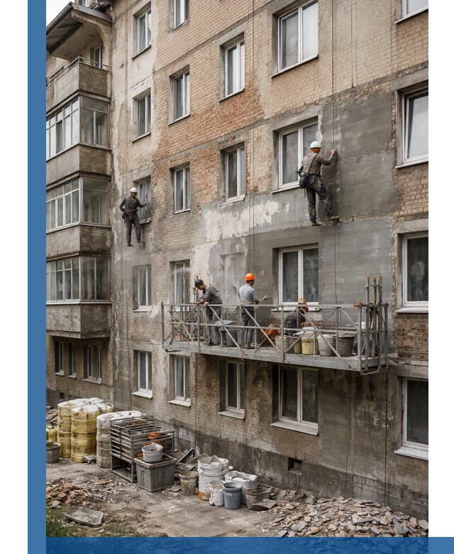 Капитальный ремонт фасада в Ейске с восстановлением и гидроизоляцией