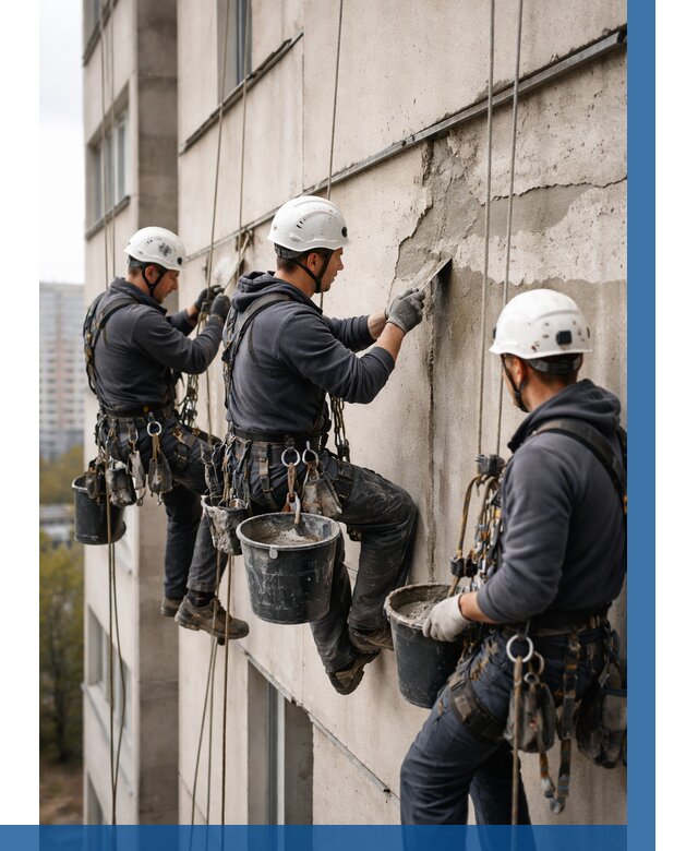 Ремонт бетонных элементов фасада в Ейске от 2577 р. | ВЫСОТНИК-Еск