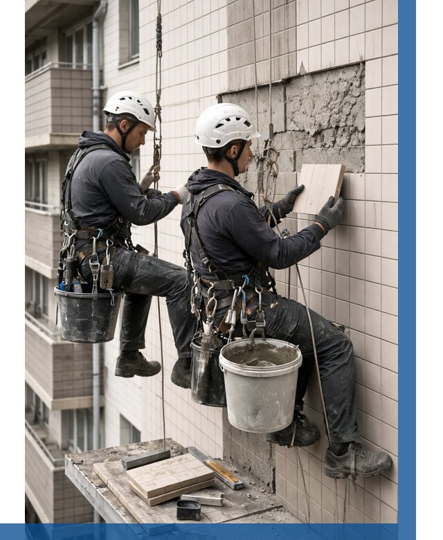 Ремонт облицовки фасада плиткой в Ейске от 1855 р. | ВЫСОТНИК-Еск