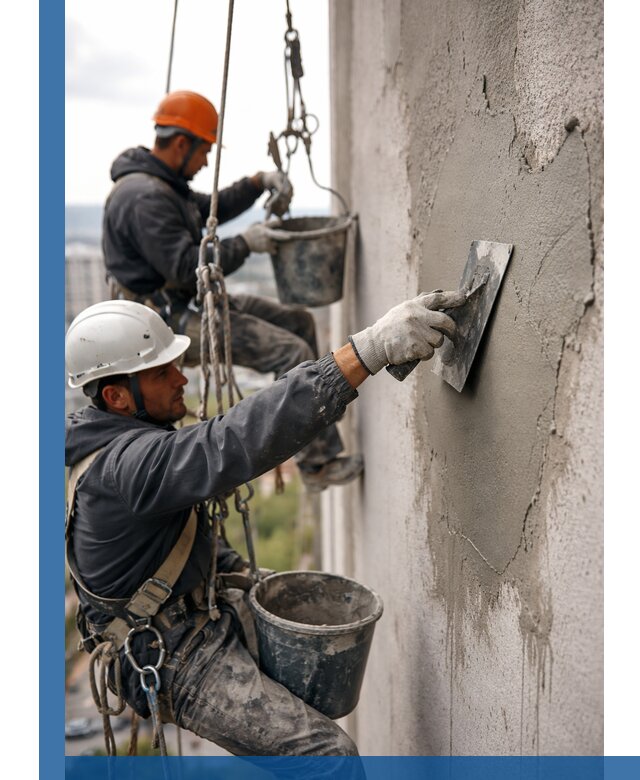 Штукатурка фасада на высоте в Ейске профессиональные работы