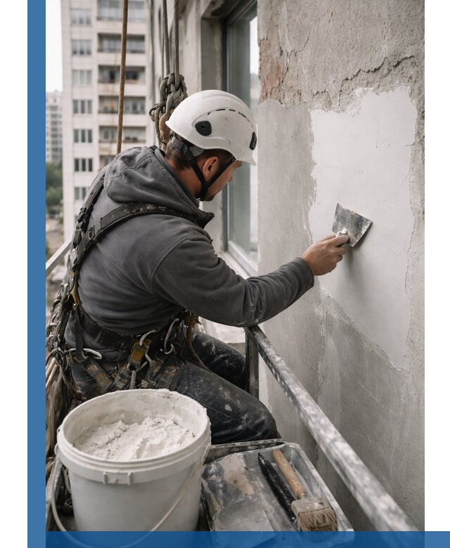 Шпаклевка фасадов на высоте с промальпинистами в Ейске