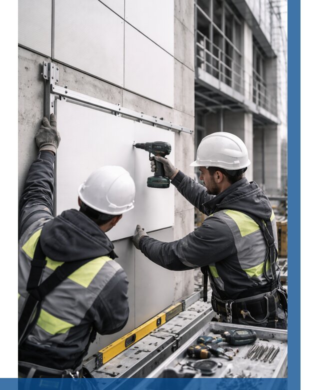 Монтаж композитных панелей фасада в Ейске от 2577 р. | ВЫСОТНИК-Еск