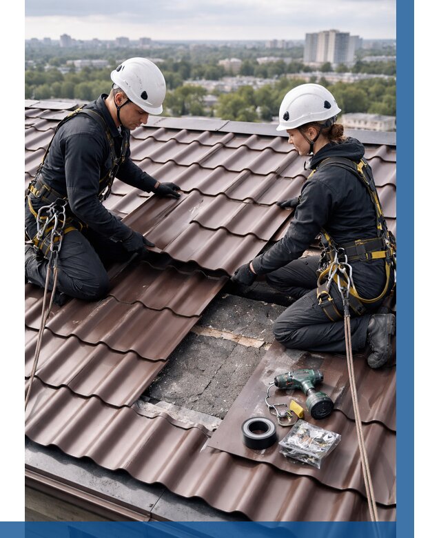 Ремонт металлочерепицы на крыше в Ейске от 928 р. | ВЫСОТНИК-Еск