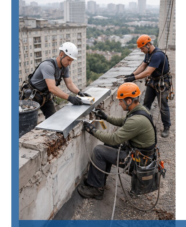 Ремонт парапета на кровле в Ейске, высотные работы с гарантией