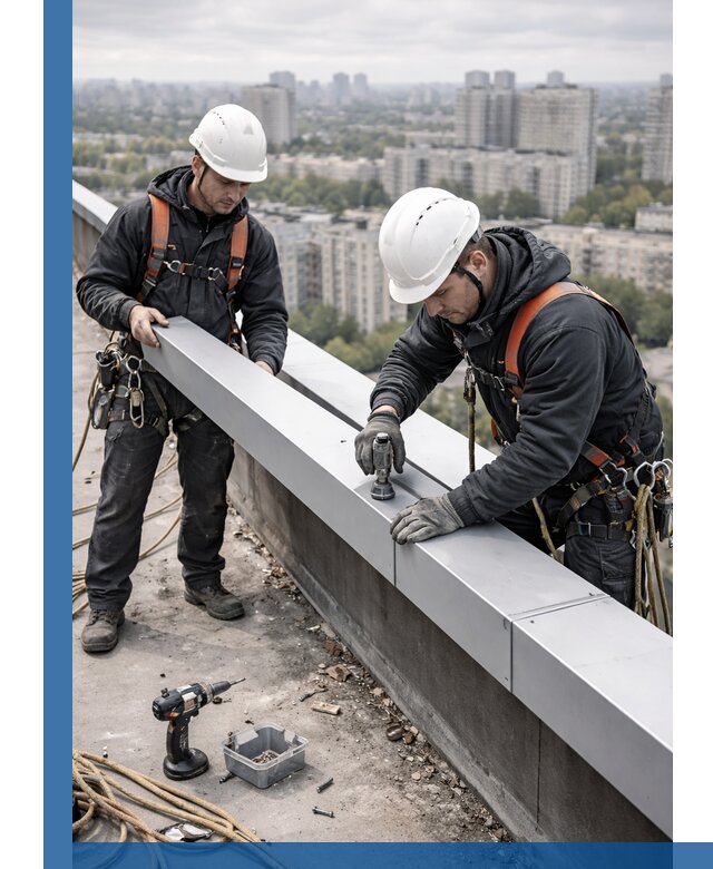 Монтаж парапетных крышек и ограждений кровли в Ейске