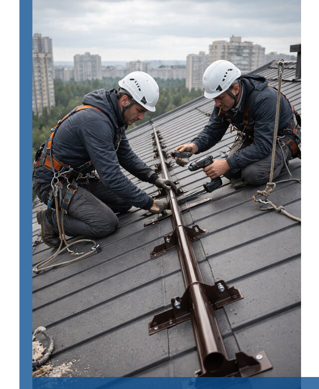 Монтаж снегозадержателей на кровле зданий в Ейске под ключ