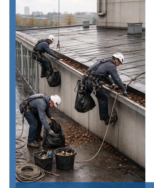 Очистка кровли по периметру в Ейске силами промышленных альпинистов