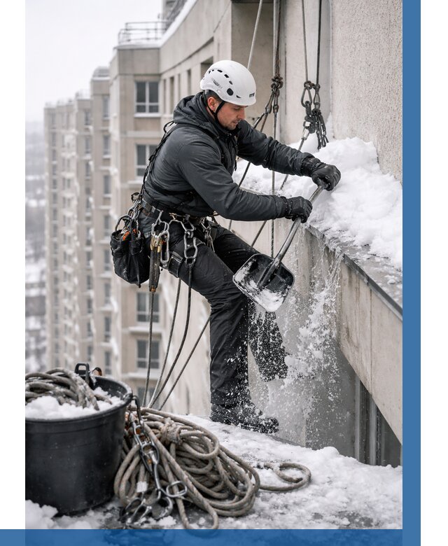 Очистка карнизов от снега в Ейске от 309 р. | ВЫСОТНИК-Еск