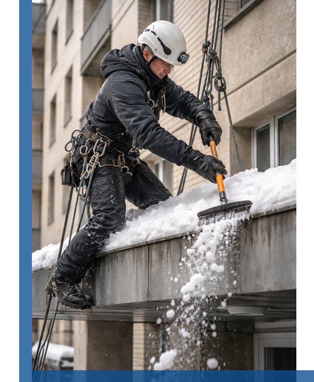 Очистка козырьков от снега в Ейске круглогодично безопасно