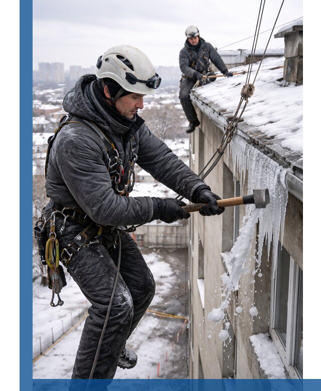 Сбивание и удаление сосулек с крыши в Ейске безопасно