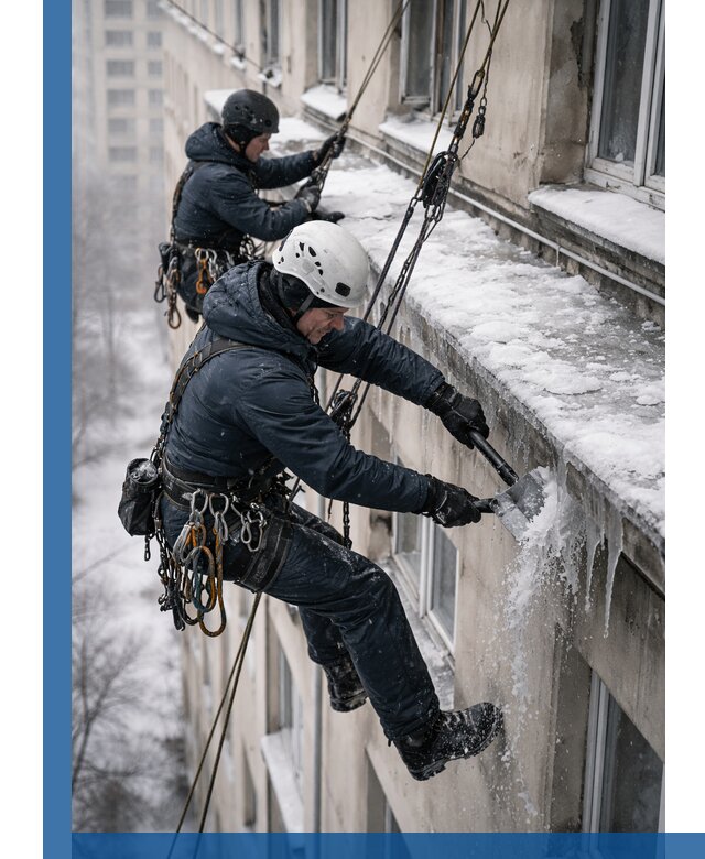 Удаление наледи и сосулек с карнизов в Ейске профессионально