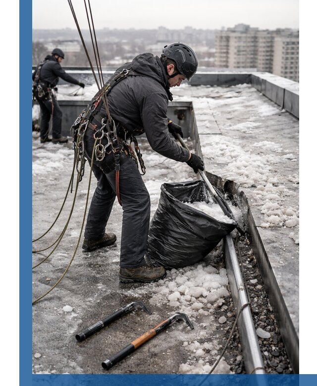 Аварийная очистка кровли в Ейске от промальпинистов