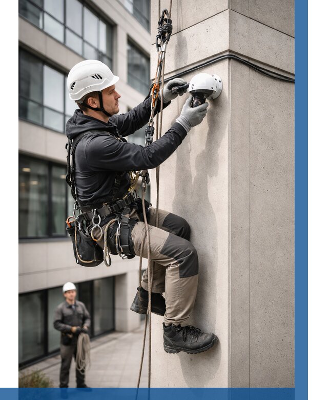 Монтаж камер видеонаблюдения на фасаде в Ейске от 8760 р.-ВЫСОТНИК-Еск