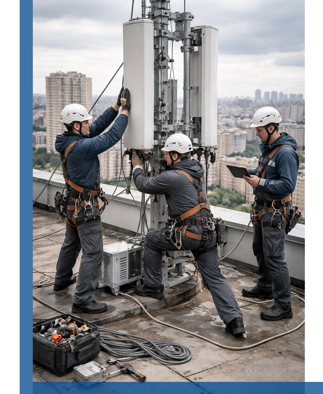 Монтаж антенн связи на крыше в Ейске с вводом в эксплуатацию