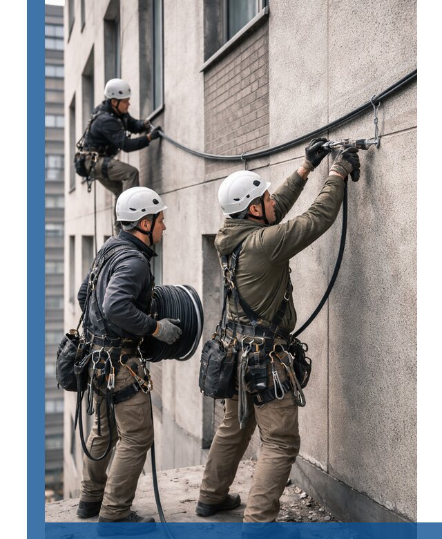 Прокладка кабеля по фасаду в Ейске, профессиональный монтаж