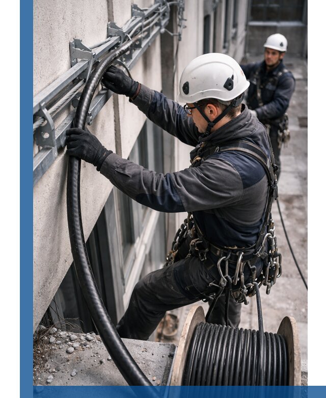 Протяжка кабеля питания на высоте в Ейске с гарантией безопасности и качества