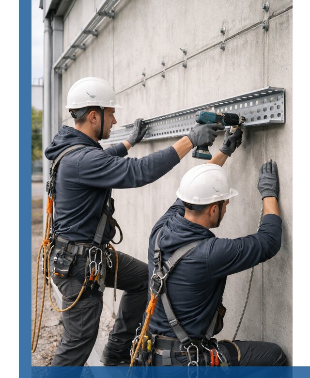 Монтаж кабельных лотков на фасаде зданий в Ейске с гарантией