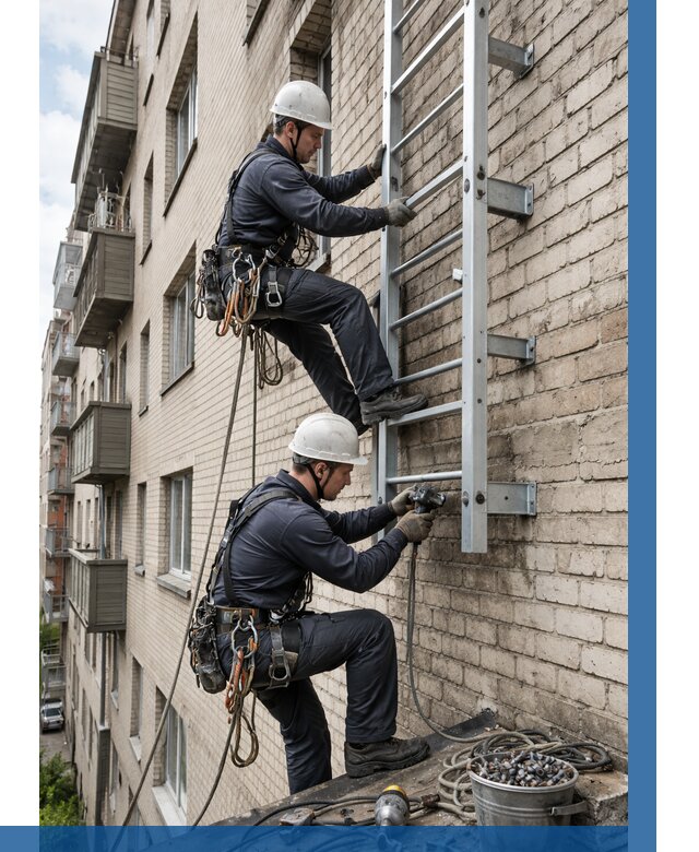 Монтаж пожарной лестницы в Ейске от 25765 р заказать у ВЫСОТНИК-Еск