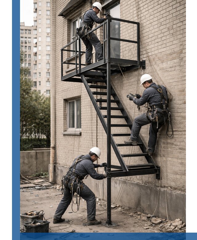 Монтаж пожарной лестницы в Ейске, установка и крепление