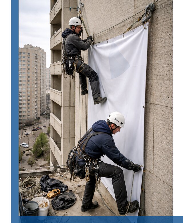 Профессиональный монтаж баннеров на фасаде в Ейске