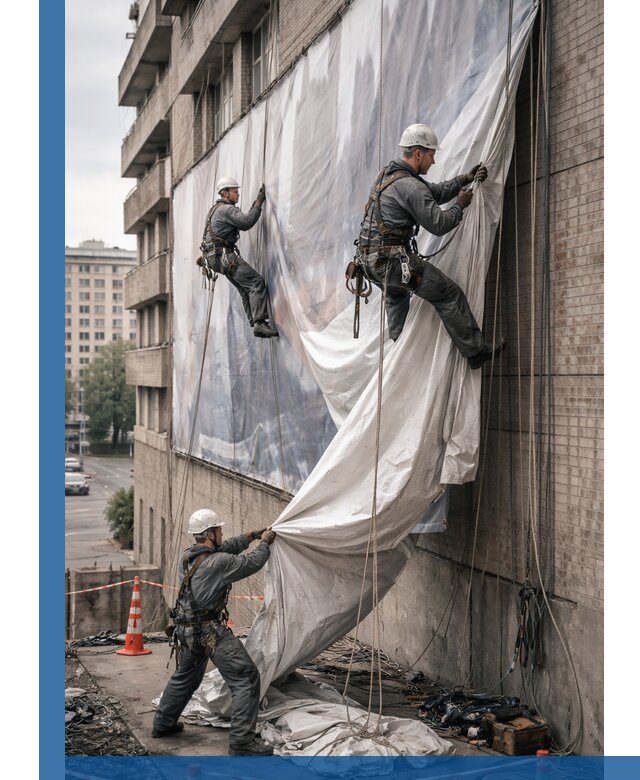 Демонтаж баннеров с фасада в Ейске оперативно и безопасно