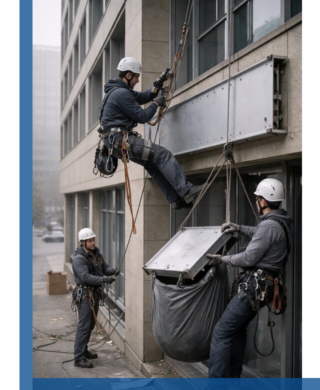 Демонтаж рекламной вывески с высотными работами в Ейске