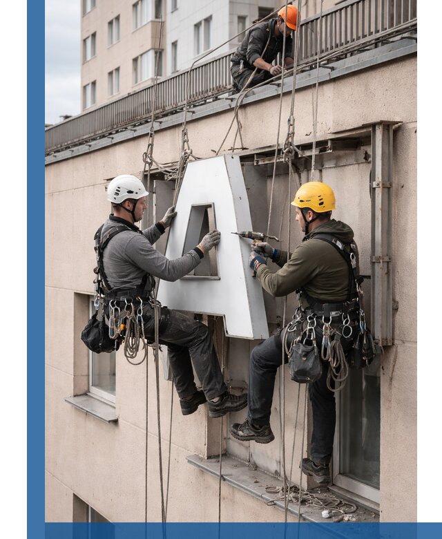 Ремонт и восстановление наружных вывесок на высоте в Ейске