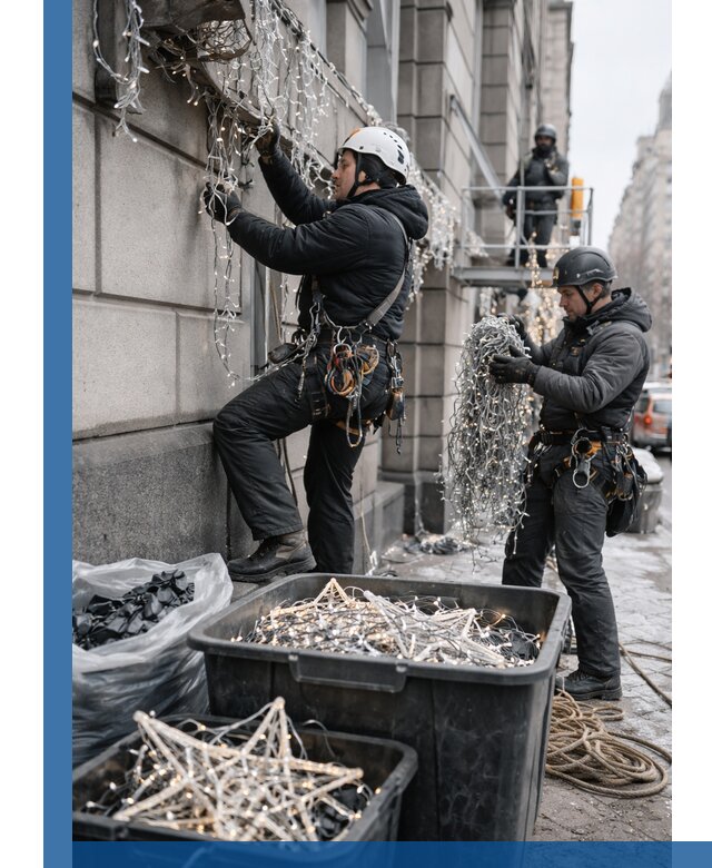 Демонтаж новогоднего оформления и гирлянд в Ейске