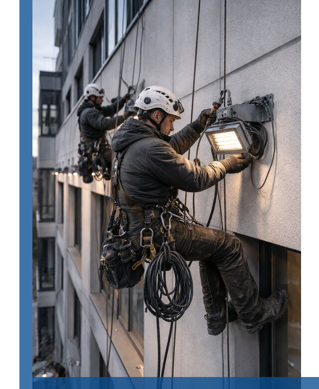 Монтаж фасадного освещения в Ейске установка и подключение