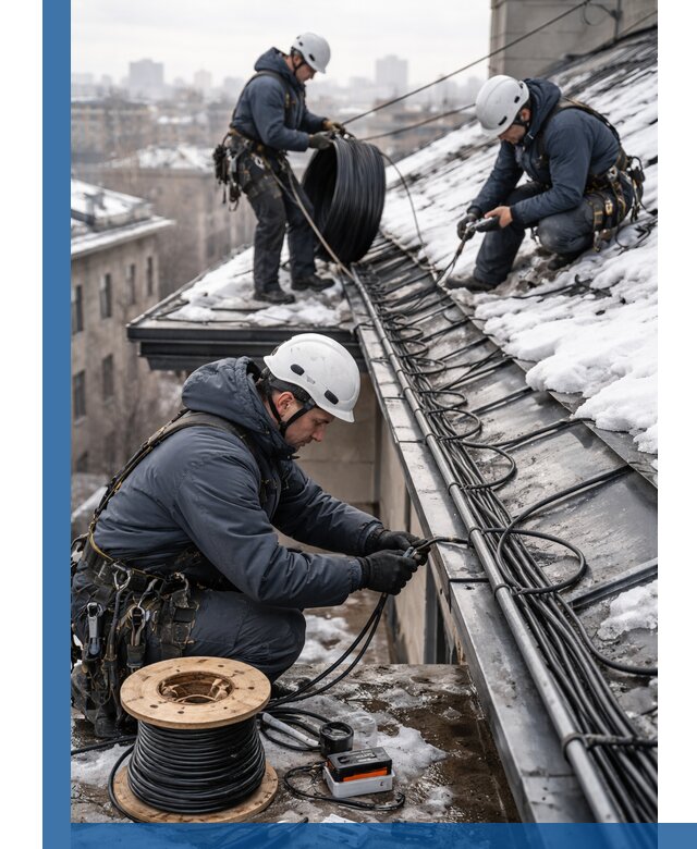 Монтаж греющего кабеля на кровле в Ейске под ключ