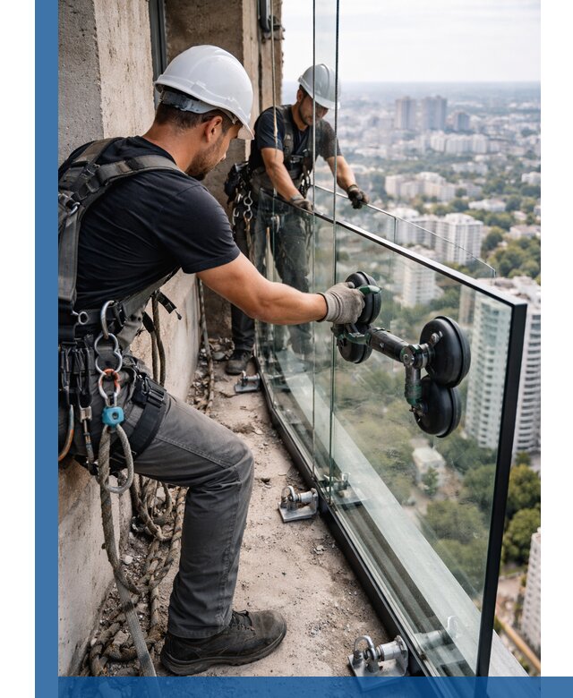 Монтаж стеклянных ограждений под ключ с гарантией в Ейске