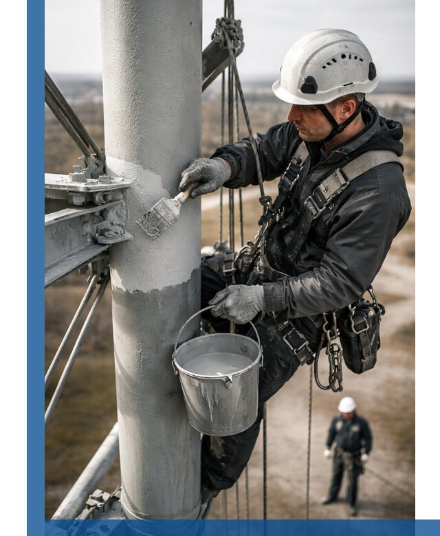 Покраска мачт связи в Ейске промышленными альпинистами