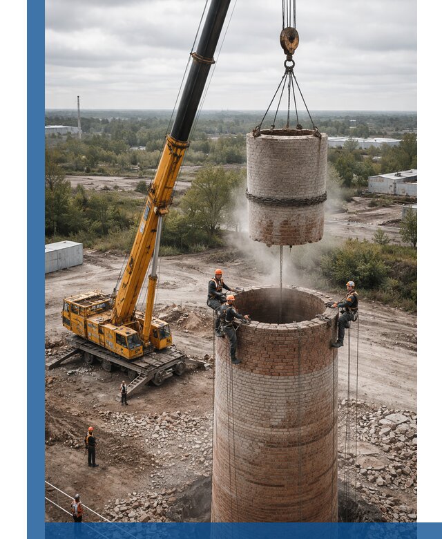 Демонтаж дымовой трубы в Ейске с гарантиями безопасности