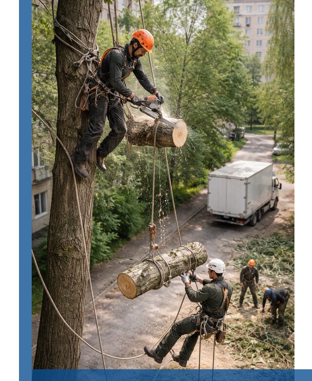 Спил деревьев альпинистами в Ейске, безопасно и без повреждений