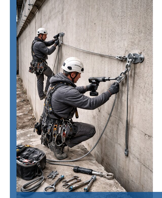 Монтаж анкерных линий высотной безопасности в Ейске