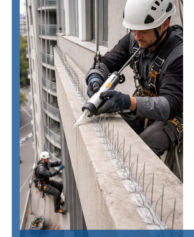 Установка шипов от птиц на фасадах и кровлях в Ейске